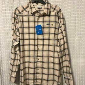 Columbia Cornell Woods Flannel Long Sleeve Shirt Mens Large Tan Plaid AM1523-192